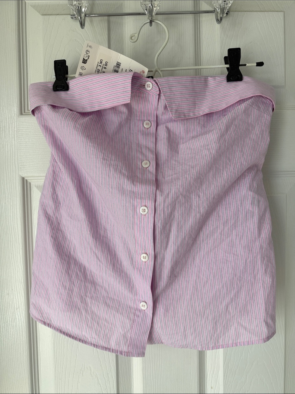 NWT | ZARA Strapless Pink Striped Button-Front Top, size S